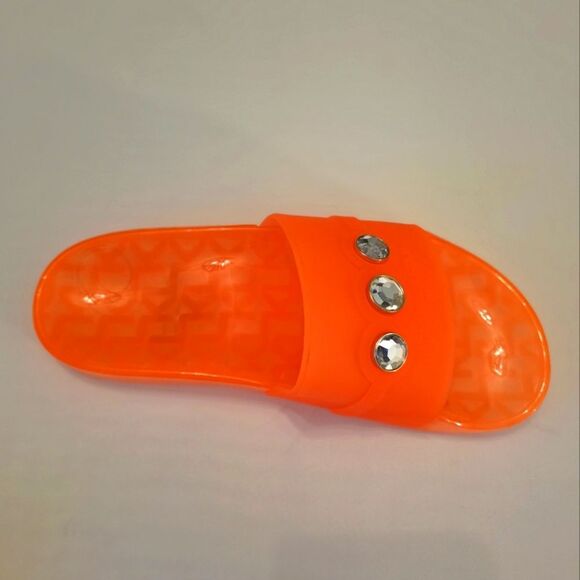 BRAND NEW KARL LAGERFELD TEAL SLIDE with CRYSTAL DETAILS SANDAL R3 - Picture 12 of 15